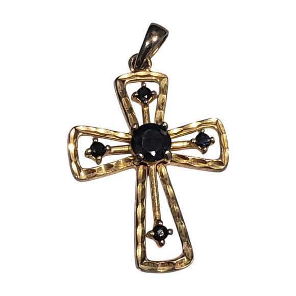 Sterling Silver 925 Gold Vermeil Cross Pendant Sapphires prime art - Picture 3 of 10